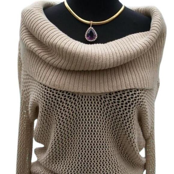 Cache Metallic Peek A Boo Knit Top Exaggerated Oversize Collar Top New $118 NWT - Picture 1 of 9